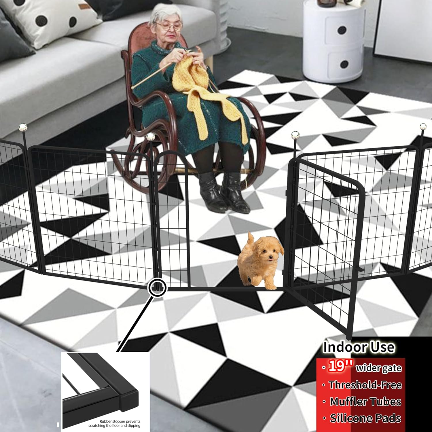 Dog Playpen Indoor Outdoor Portable Metal Pen with Easy-Carry Straps for Small Medium Dogs Q1842