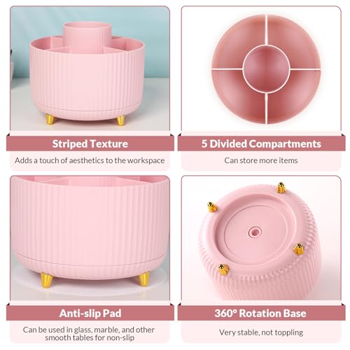360 Degree Rotating Desk Organizer with 5 Slots, Pencil Pen Holder for Desktop F1098