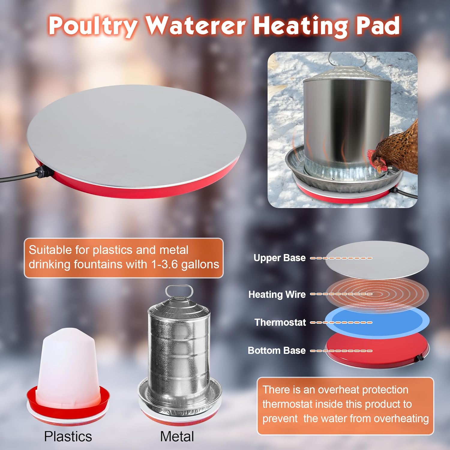 Heated Chicken Waterer Base for Winter Poultry D7623