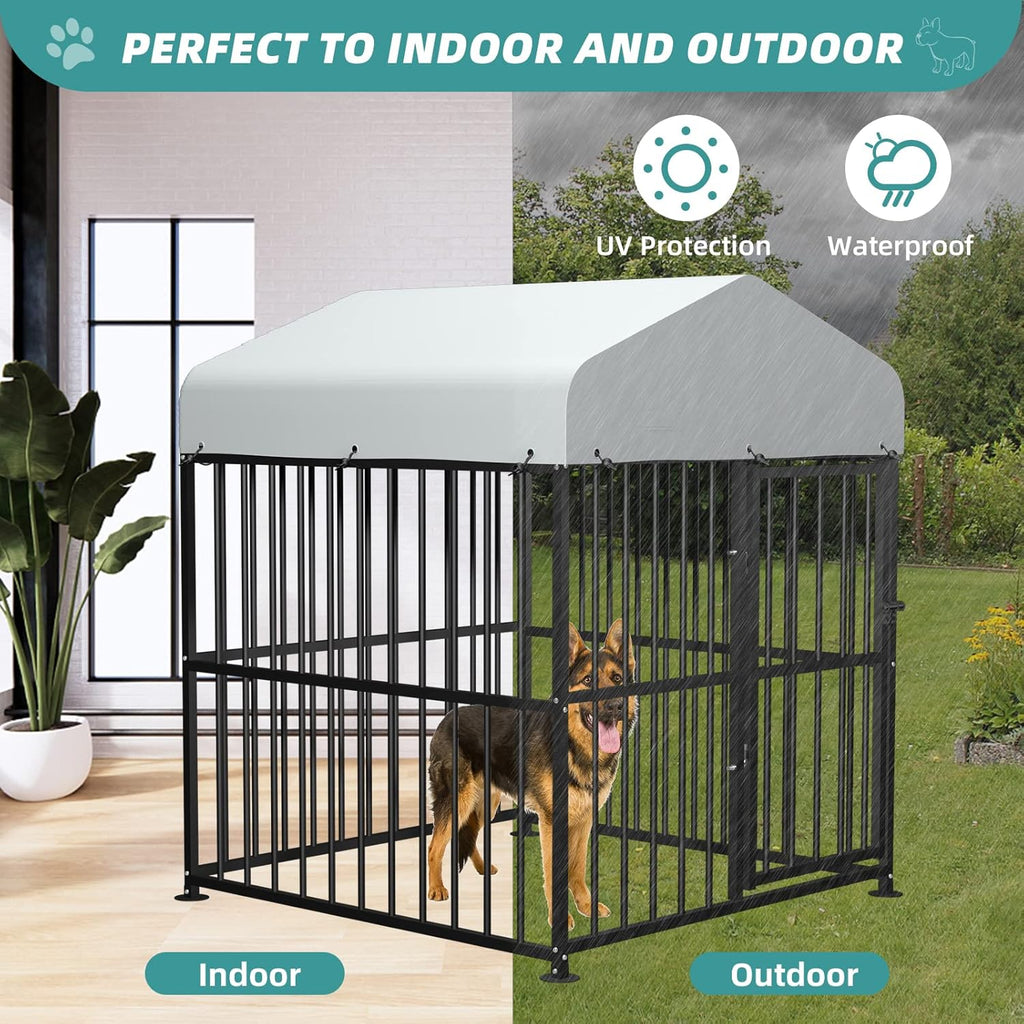 Large Outdoor Dog Kennel Metal Pet Playpen with Waterproof Cover H7795