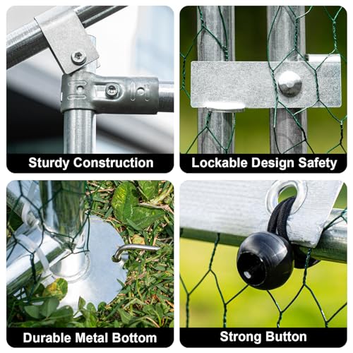 Large Metal Chicken Coop Walk-in Run with Waterproof Cover for Outdoor Poultry, Ducks, and Rabbits W99537