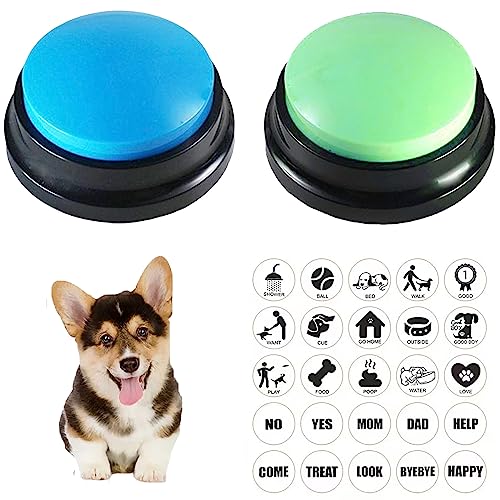 Voice Recording Button, Dog Buttons for Communication Pet Training Buzzer, 30 Second Record & Playback, Funny Gift for Study Office Home, Talking Buttons for Dogs (Green,Orange)