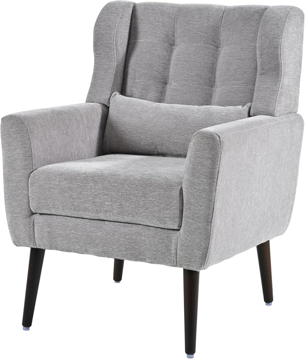 Chenille Accent Armchair with Pillow, Solid Wood Legs W64975