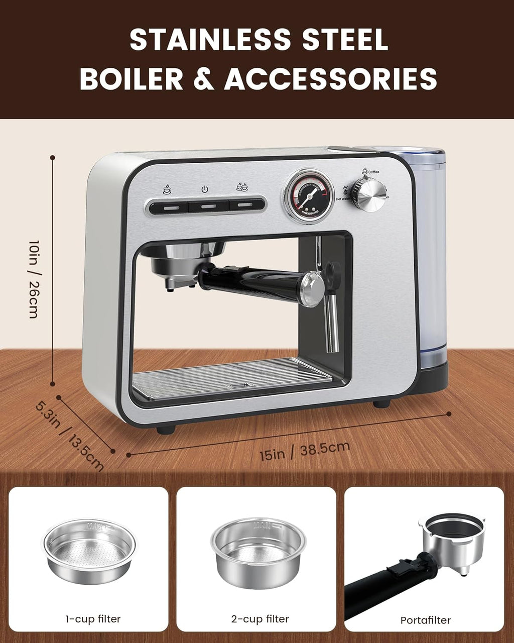 Espresso Machine 20 Bar with Milk Frother, Semi-Automatic Coffee Maker S1860