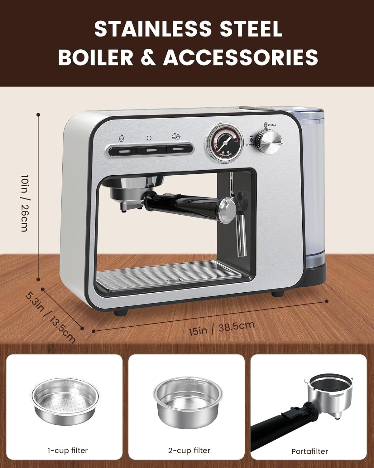 Espresso Machine 20 Bar with Milk Frother, Semi-Automatic Coffee Maker S1860