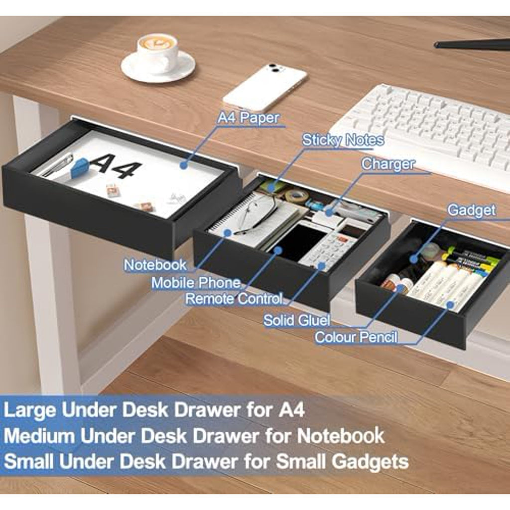 Under Desk Drawer Storage Organizer, 3 Pack Slide Out Adhesive Tray Q22056