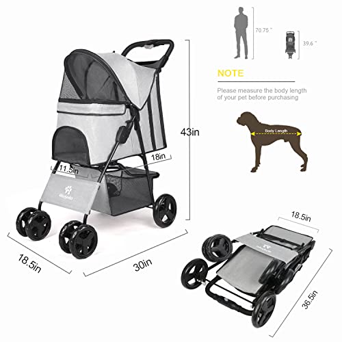 Foldable Pet Stroller with Brake, Canopy and Storage R198