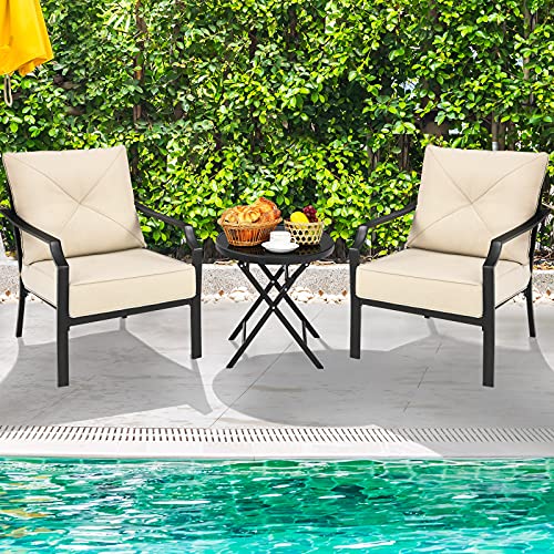 Set of 2 Patio Chairs with Padded Cushions, Outdoor Armchairs U342887