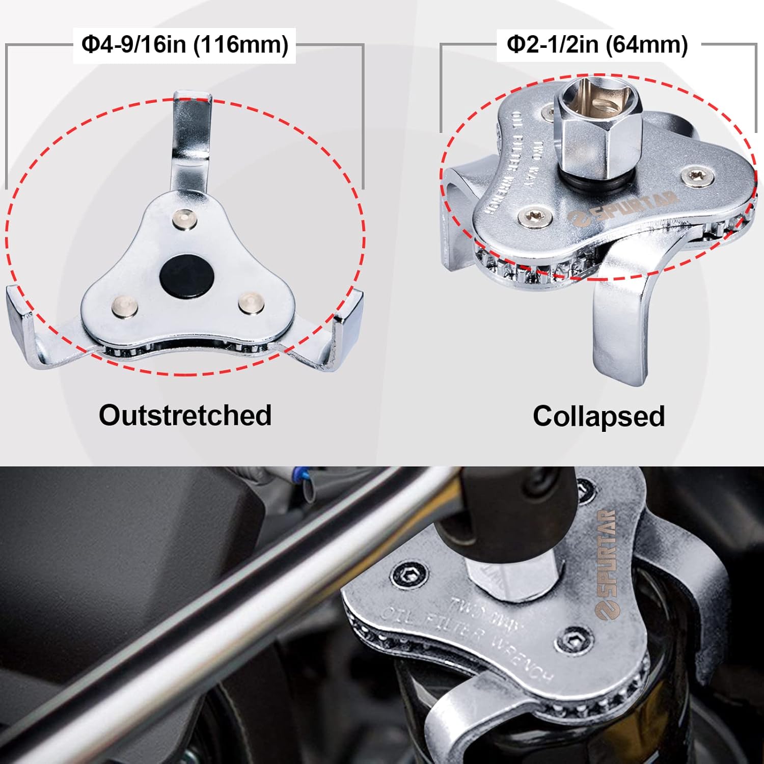 Universal Oil Filter Wrench 3 Jaw Adjustable Removal Tool B639253