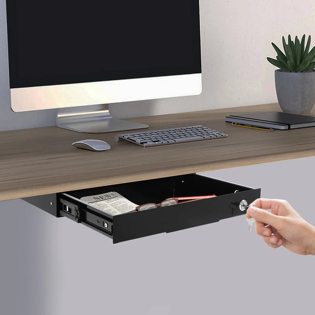 Under Desk Drawer Storage Sliding Tray Black N98670