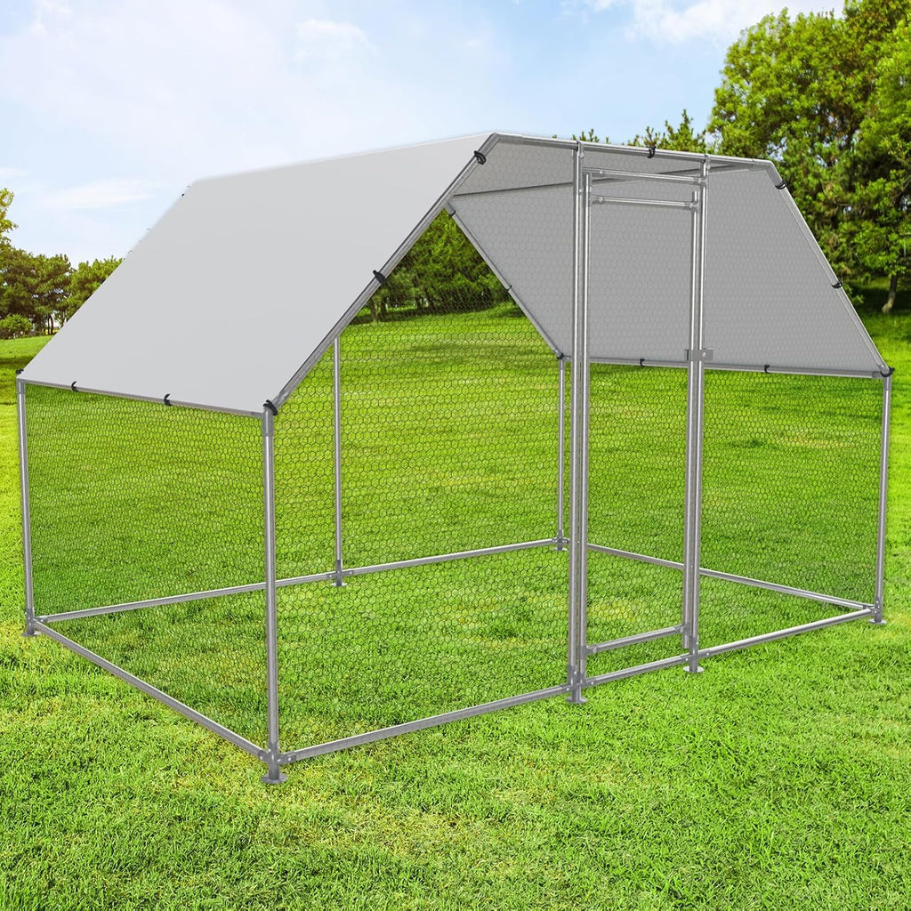 Large Metal Chicken Coop Walk-in Poultry Cage with Water-Resident and Anti-UV Cover Duck Rabbit Cat House Outdoor Chicken Run Pen