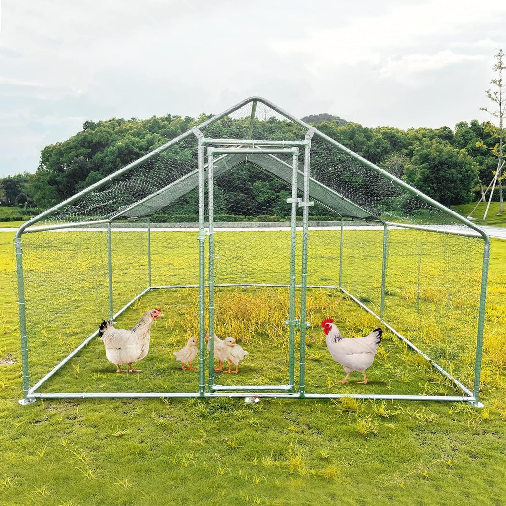 Walk-in Metal Chicken Coop with Waterproof UV Cover for Outdoor Yard J471
