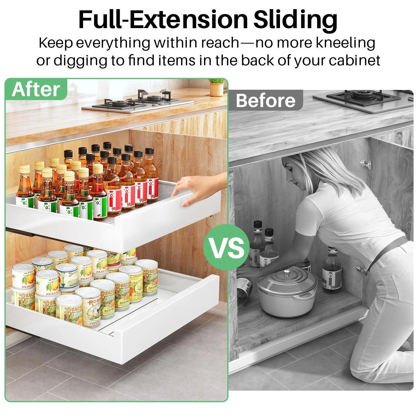 Cabinet Pull Out Drawer Shelf, No Drill Adhesive Mount, White C665631