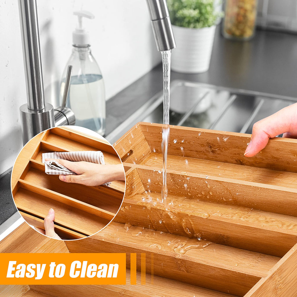 Bamboo Expandable Cutlery Tray Organizer for Kitchen Drawer F305636