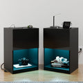 HOMMPA Set of 2 White LED Nightstand with Charging Station Side Table with Open Shelf Night Stand with Led Lights USB Ports Outlets Bedside Table End Table with Drawers Storage for Bedroom