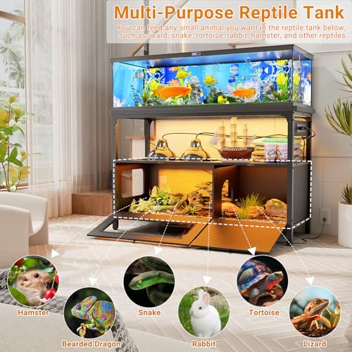 Fish Tank Stand with LED Light and Storage, Gray Oak N916
