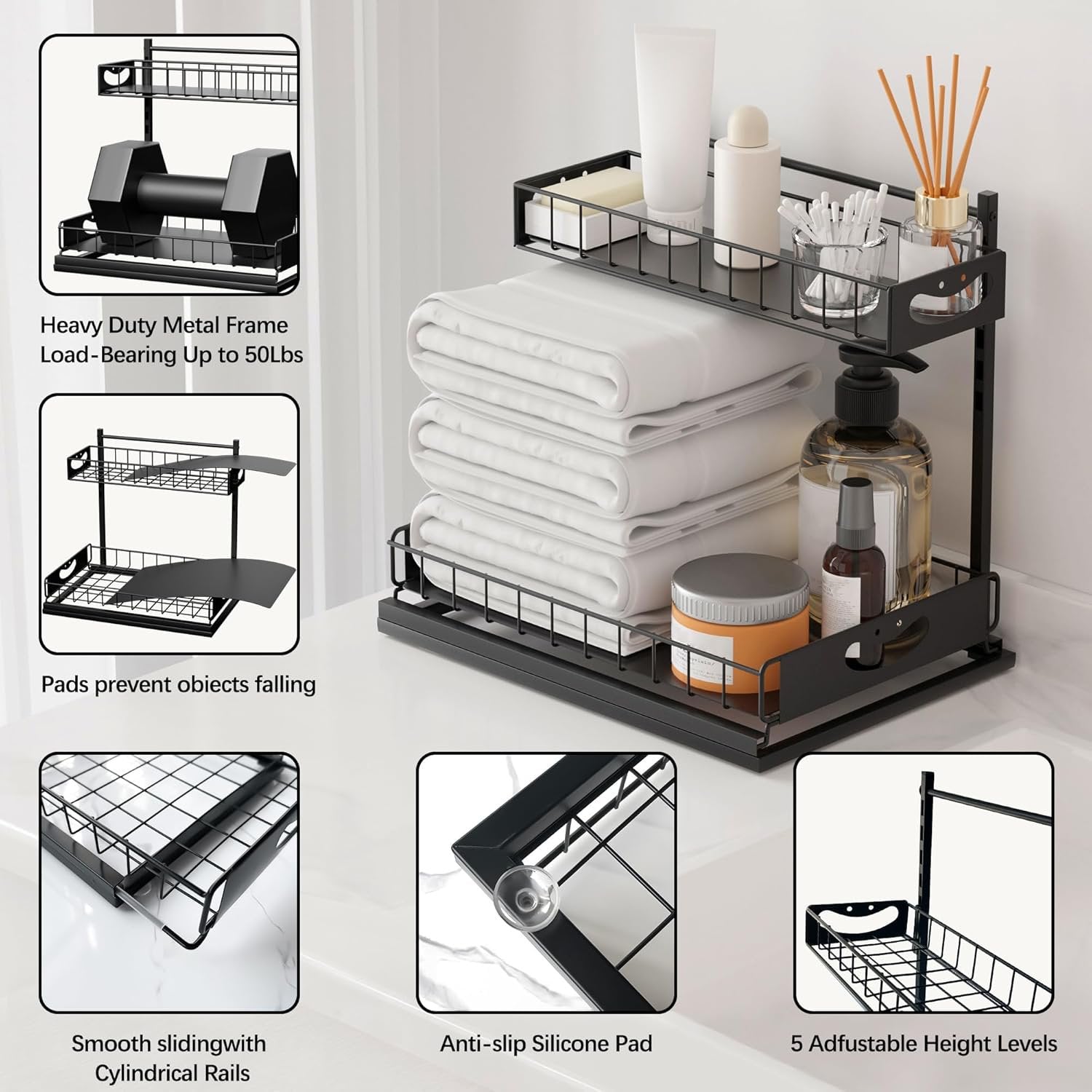 Under Sink Organizer with Pull-Out Drawers, 2 Pack, White E7727