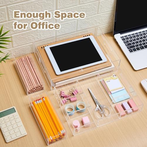 Desk Drawer Organizer Set, 3 Sizes, Clear Acrylic Trays with Dividers H475187