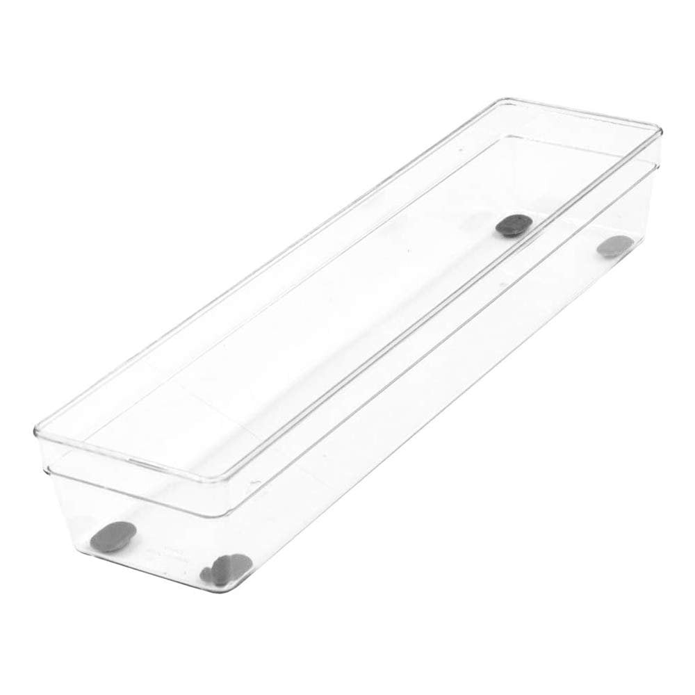 Drawer Storage Organizer, Durable Plastic Tray for Home, Kitchen, Bathroom, Bedroom, Office, 13 x 3 Inches, Non Slip Base, Clear