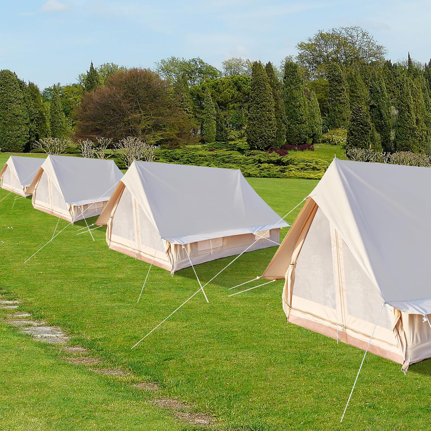 Canvas Glamping Bell Tent for 4 Person Rainproof with Windows J9887