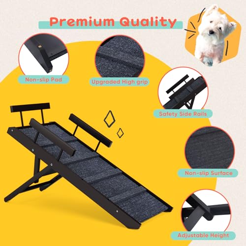 Wooden Dog Ramp with Safety Rails, Adjustable Height, Non-Slip for Small Pets D170