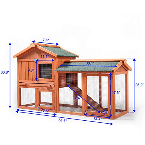 Wooden Rabbit Hutch Indoor with Removable Tray & Ramp, Waterproof Roof P790