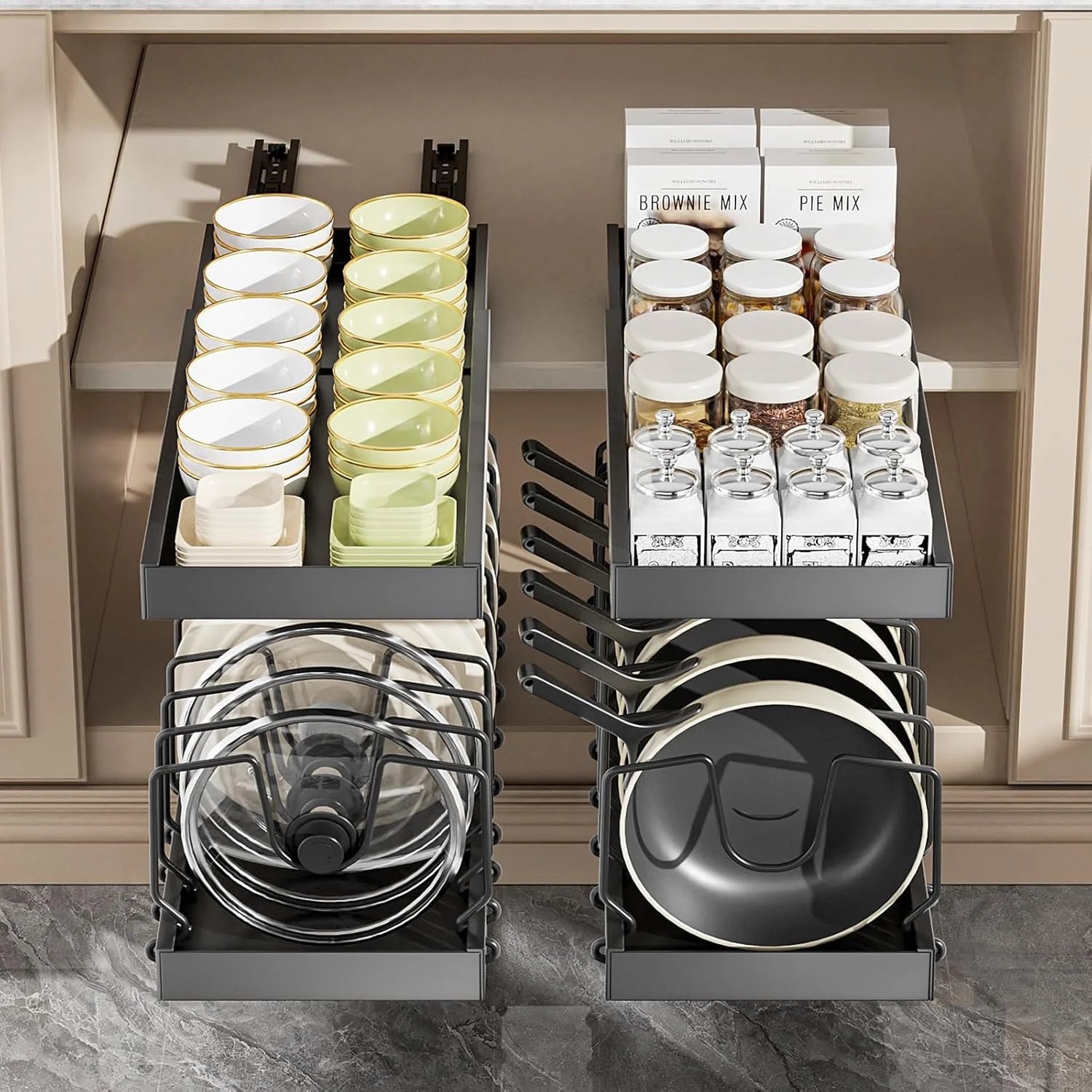 2 Pack Expandable Pull Out Cabinet Organizer with 10 Adjustable Dividers for Kitchen Drawers O15196