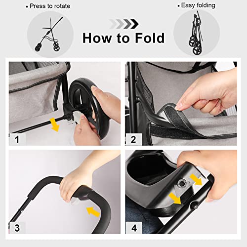 Foldable Pet Stroller with Brake, Canopy and Storage R198
