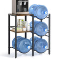 VINAEMO 5 Gallon Water Jug Holder, Water Jug Stand with Wood Storage Shelves, 5 Gal Water Bottle Holder Storage Rack with Water Dispenser Stand for Home/Office/Garage Organizer (Rustic Brown Wood)
