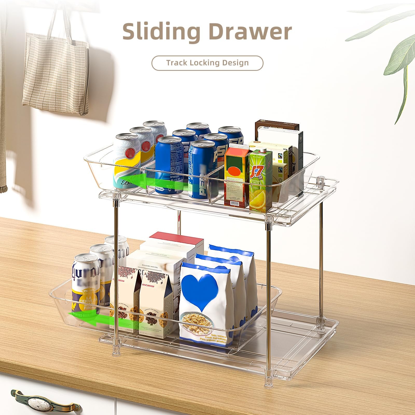 Under Sink Organizer 2 Pack, Clear Pull Out Drawer Storage with Movable Dividers A691
