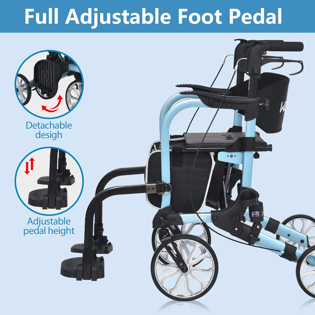 Rollator Transport Chair with 10 Inch Wheels and Footrest T3887