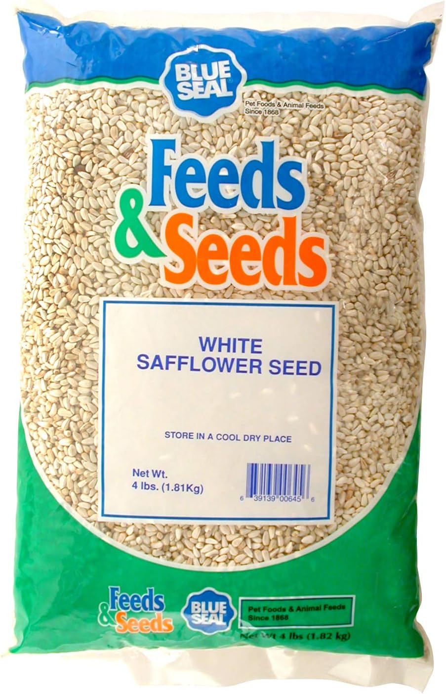 Blue Seal White Safflower Wild Bird Seed | High in Fats and Protein | Attracts Variety of Birds | 4 Pound Bag
