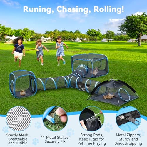 Outdoor Cat Enclosure with Mesh Tent, Tunnel, and Playhouse R709