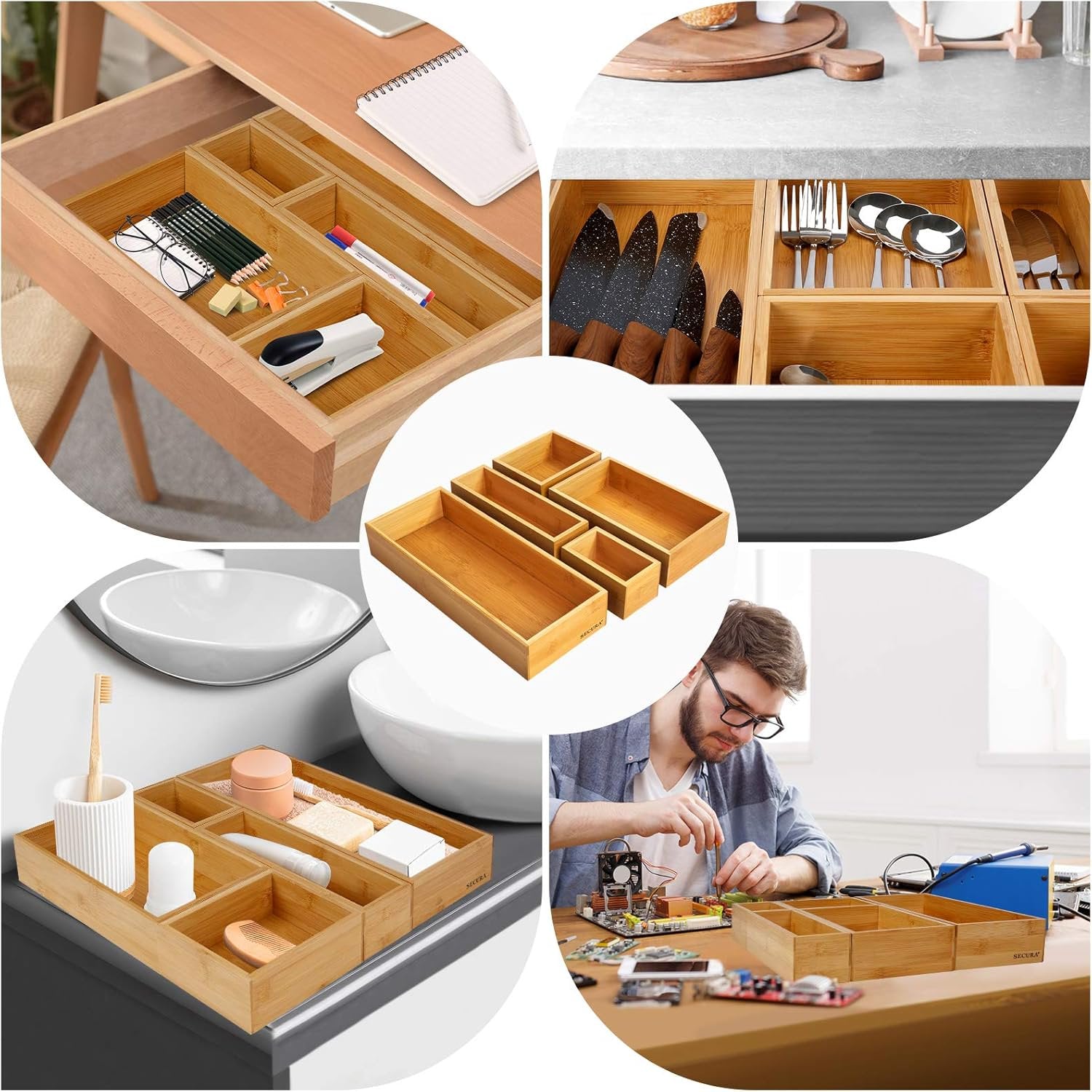 Bamboo Utensil Organizer Box, 5 Pack A67322