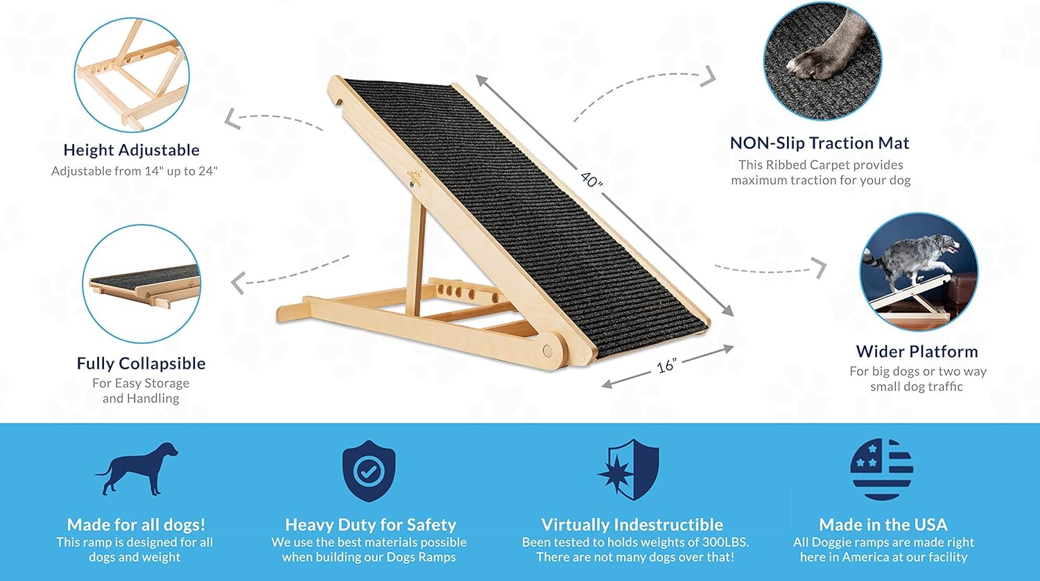 Adjustable Dog Ramp for Couch or Bed with Paw Traction Mat, 40" Long, Fits Small Dogs A6444