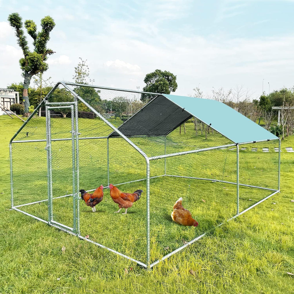 Walk-in Metal Chicken Coop with Waterproof UV Cover for Outdoor Yard J471