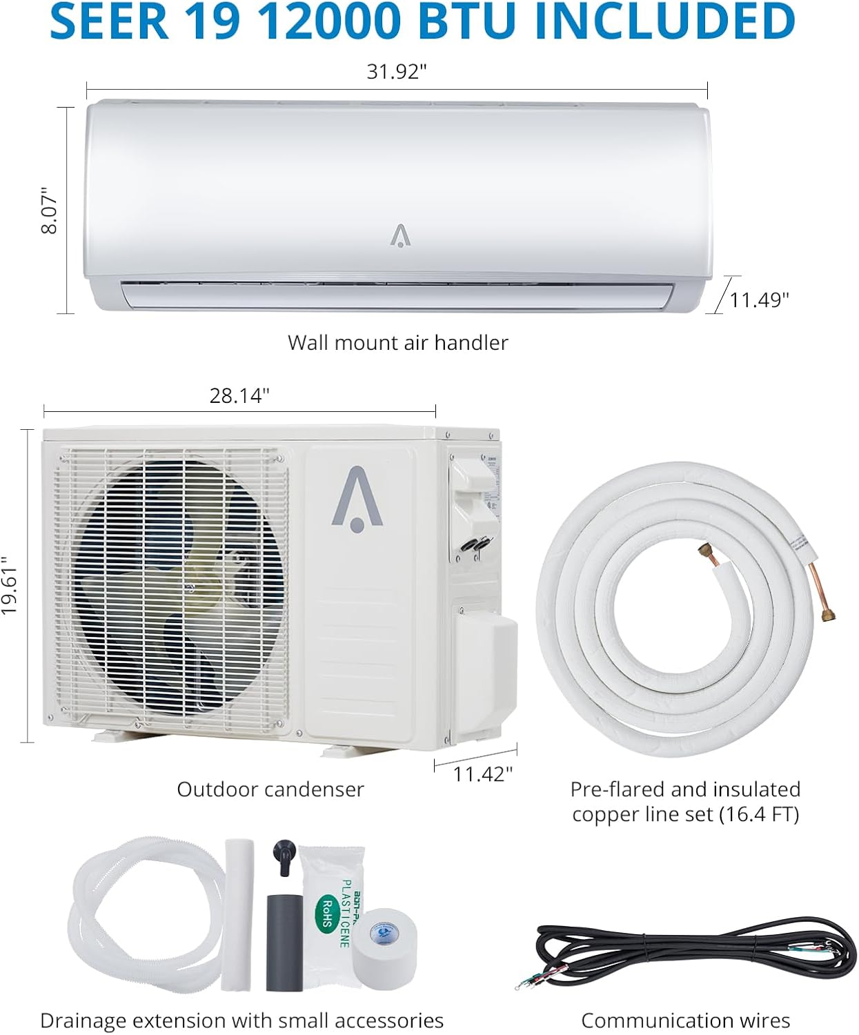 12,000 BTU Mini Split AC with Heat Pump, Ductless Inverter, Cools up to 750 Sq.Ft J459437