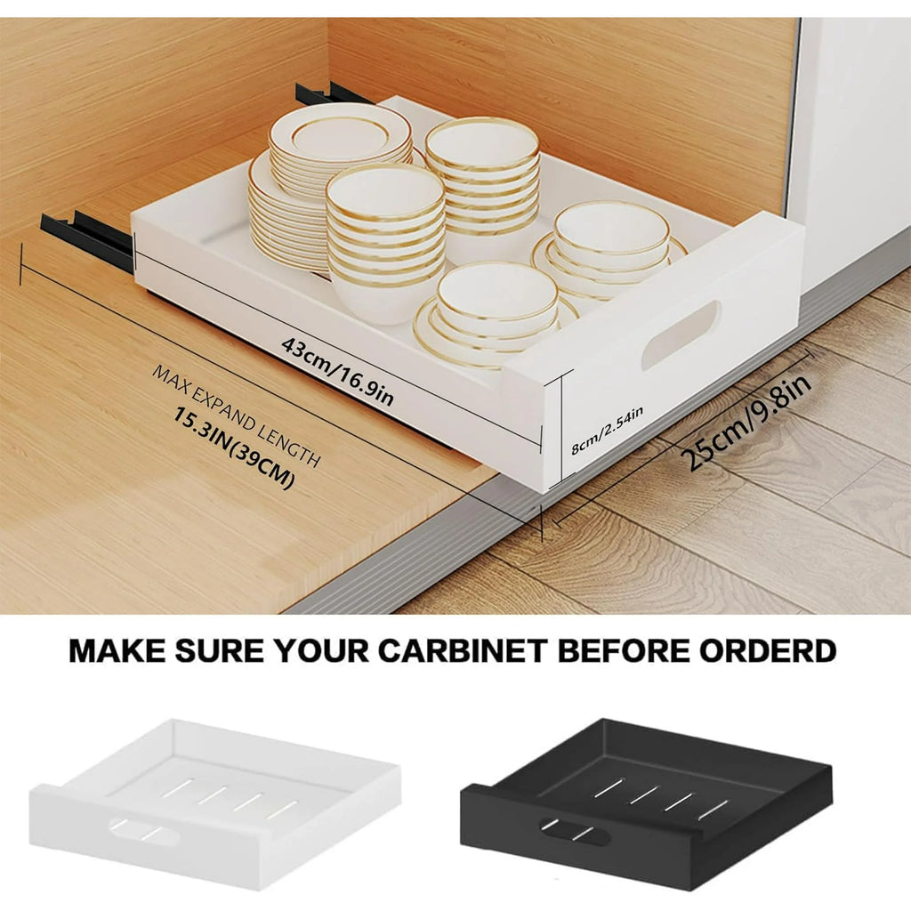 2 Pack Pull Out Drawers for Cabinets, 10W Adhesive Carbon Steel Organizer X139351