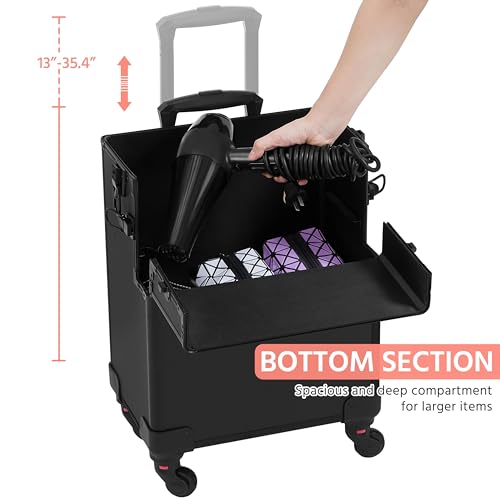 Makeup Train Case Aluminum Cosmetic Travel Trolley Dark Green Q867258
