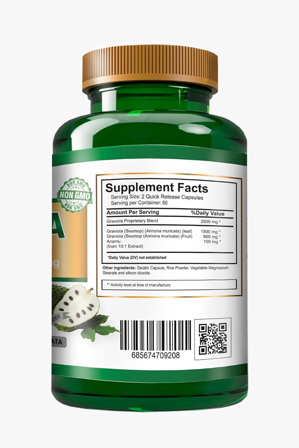Soursop Leaf & Fruit Extract 2500 mg Dietary Supplement, 120 Capsules M61823