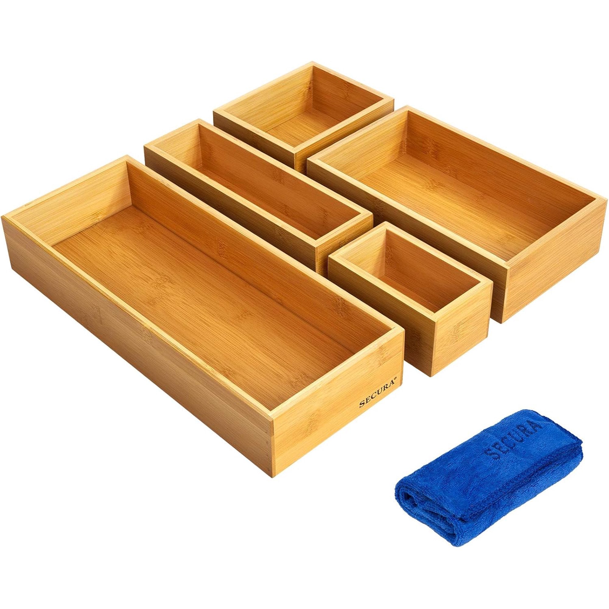 Kitchen Drawer Utensil Organizer Box Collection 𝟱 𝗣𝗮𝗰𝗸, Bamboo Utensil Holder Cutlery Makeup Silverware Utensils Jewelry Flatware Cutlery Organization Tray for Kitchen, Bathroom, Office