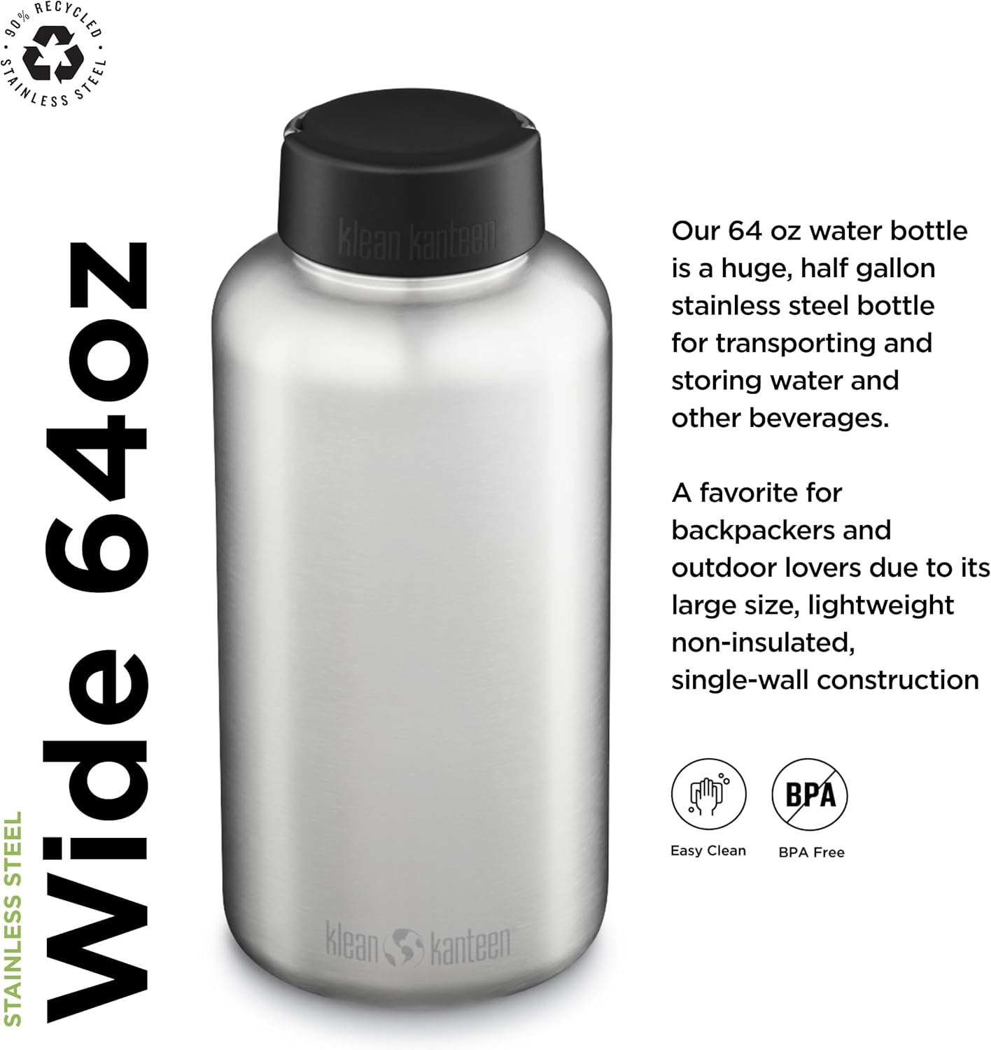 64oz Stainless Steel Water Bottle with Wide Loop Cap J584833