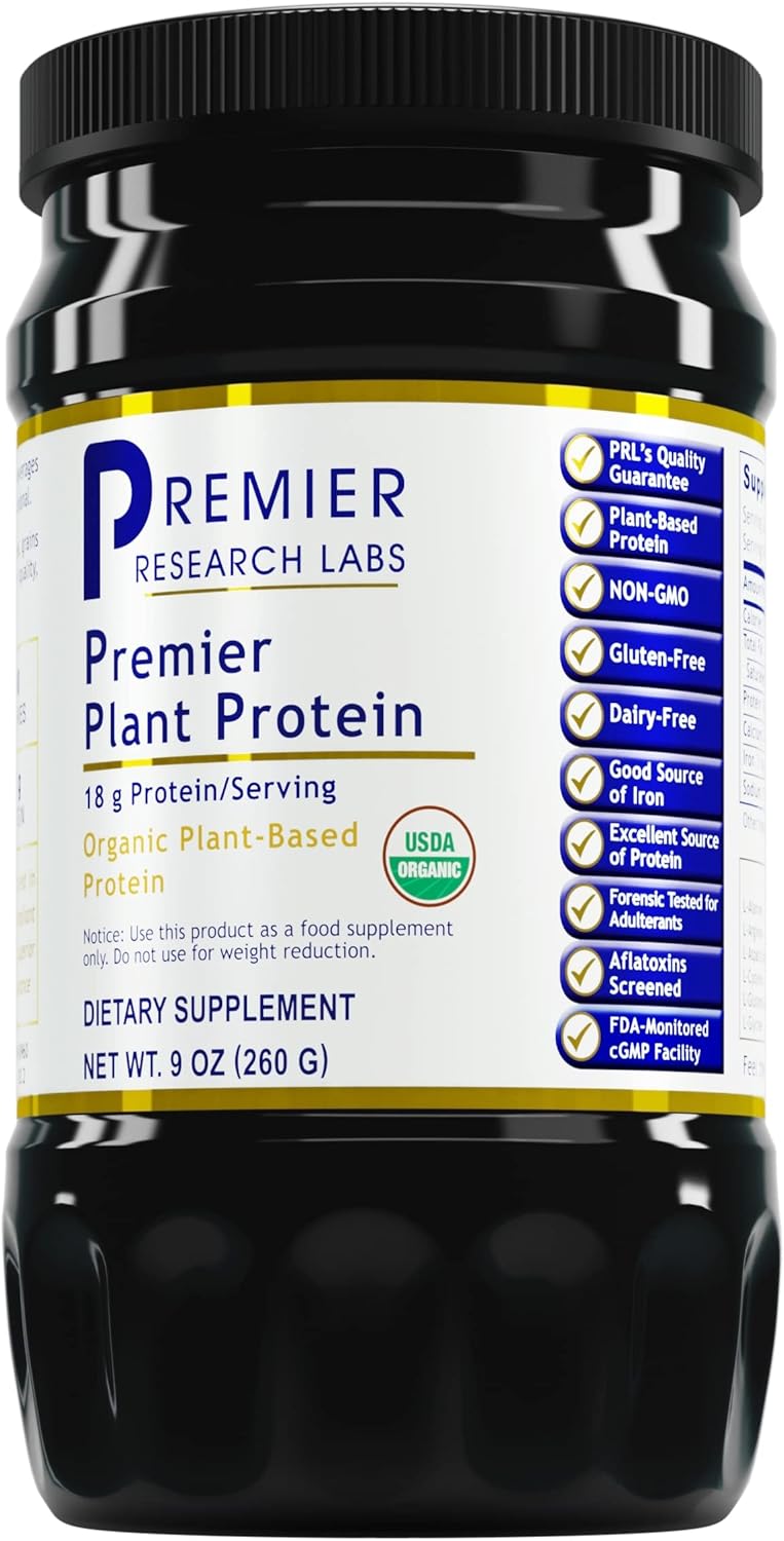 Premier Research Labs Premier Plant Protein - Plant-Based Protein Powder - 18 Grams Protein - 60+ Trace Minerals - with Pea Protein, Quinoa & More - Organic & Vegan - 9 oz