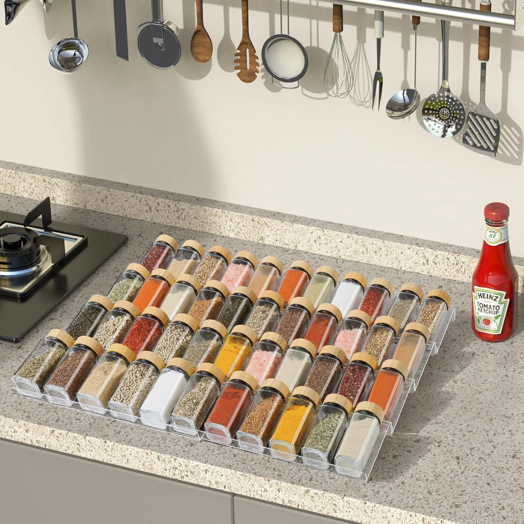Transparent Spice Rack Organizer 4 Tier, Acrylic Drawer Insert with Slanted Tray Q6526