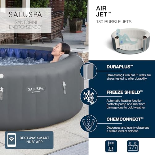 Inflatable Hot Tub Round Portable Outdoor Spa with Soothing Jets and Cover J445