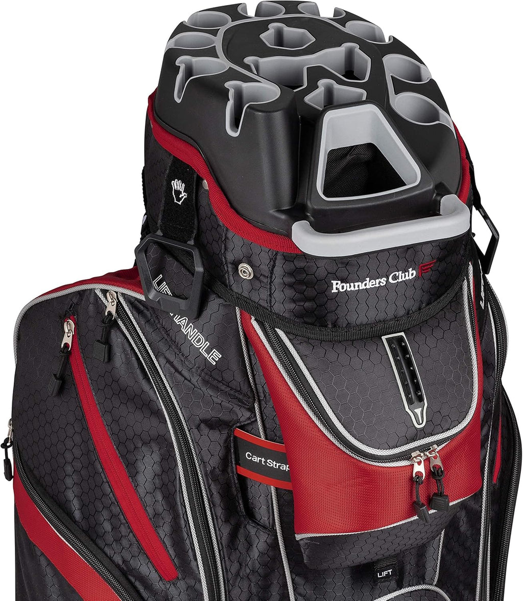 Founders Club Premium Cart Bag with 14 Way Organizer Divider Top (Black Red)