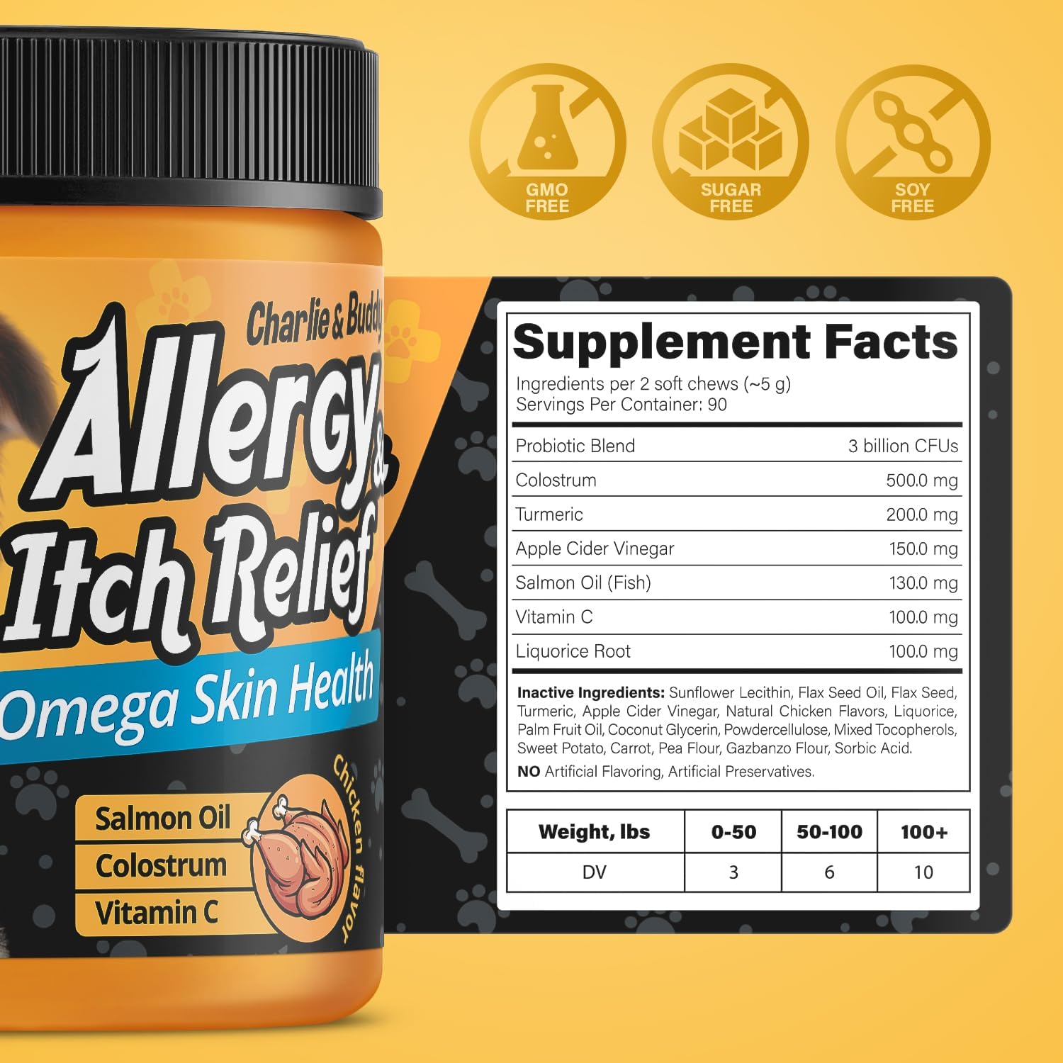 Dog Allergy Chews with Omega 3 and Probiotics, Chicken Flavor M8558