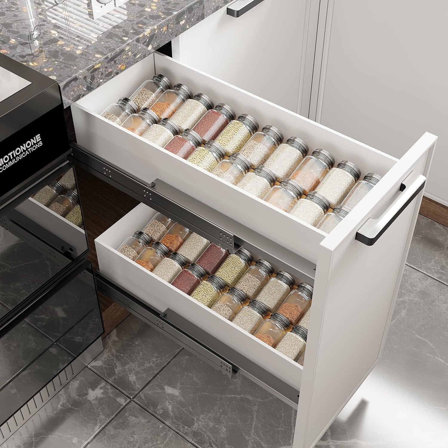 Bamboo Spice Drawer Organizer with Non-slip Mat, 4 Tier, Holds 48 Jars I596