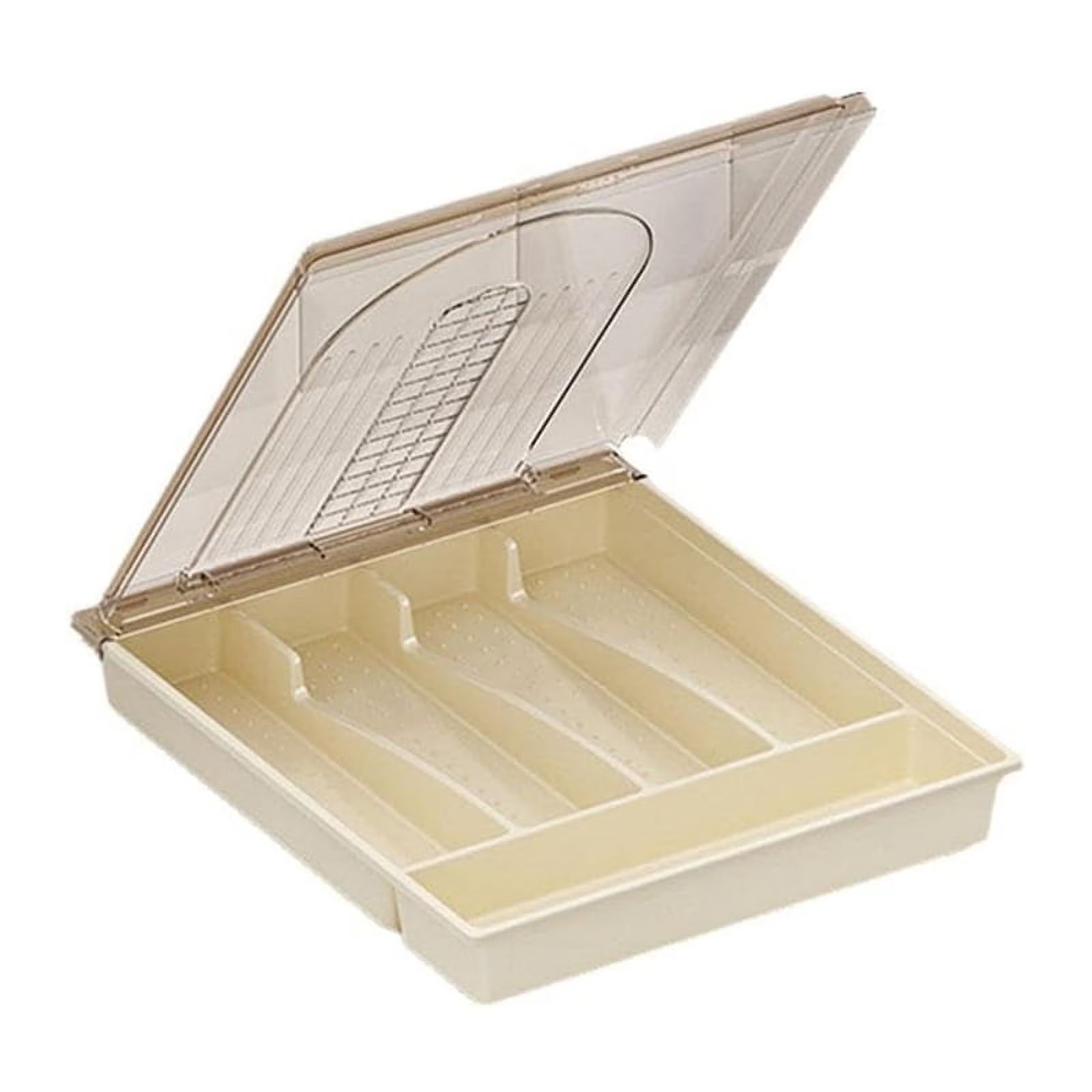 Organizer with Lid,Plastic Cutlery and Flatware Storage Box, Compartments Covered Utensil Tray for Kitchen Drawer D