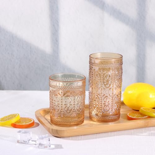 Pink Glassware Set of 4, Vintage Embossed Drinking Glasses P19887